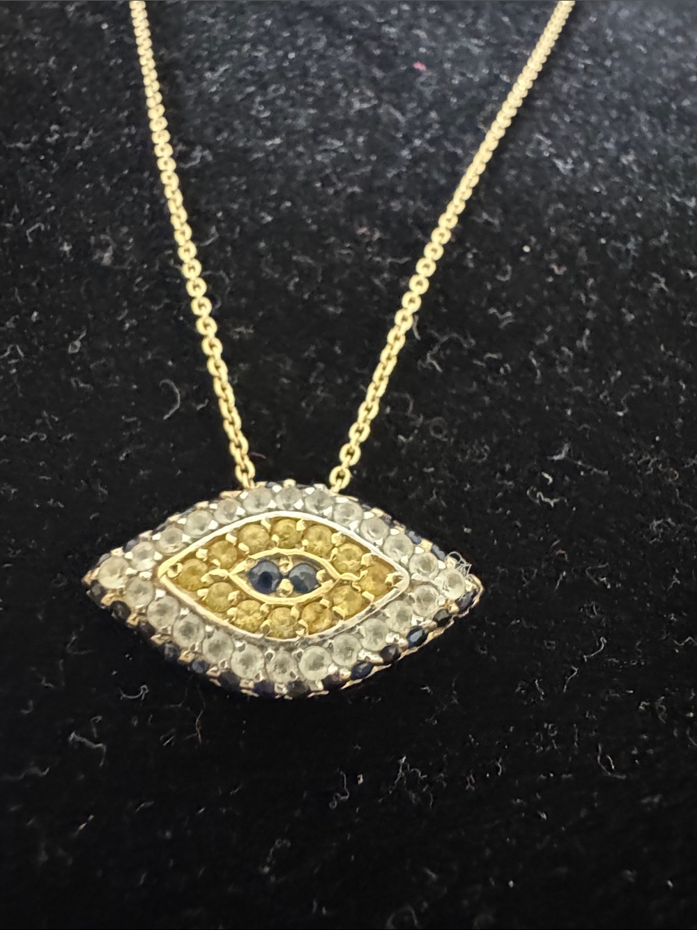 14K Gold Evil Eye Necklace with diamond and blue Sapphire stones - Picture 4 of 13
